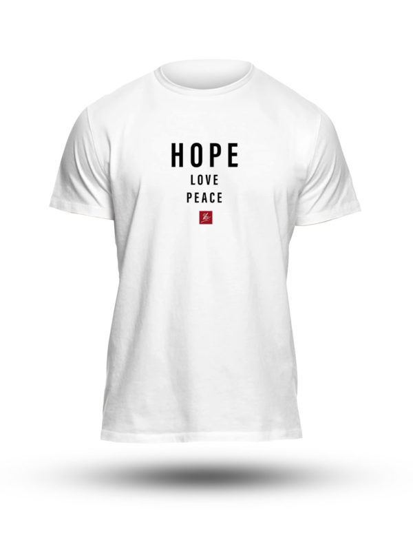 unisex softstyle t-shirt white heather front design HOPE LOVE PEACE