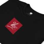 unisex softstyle t-shirt black front design red square noname-spirit signature